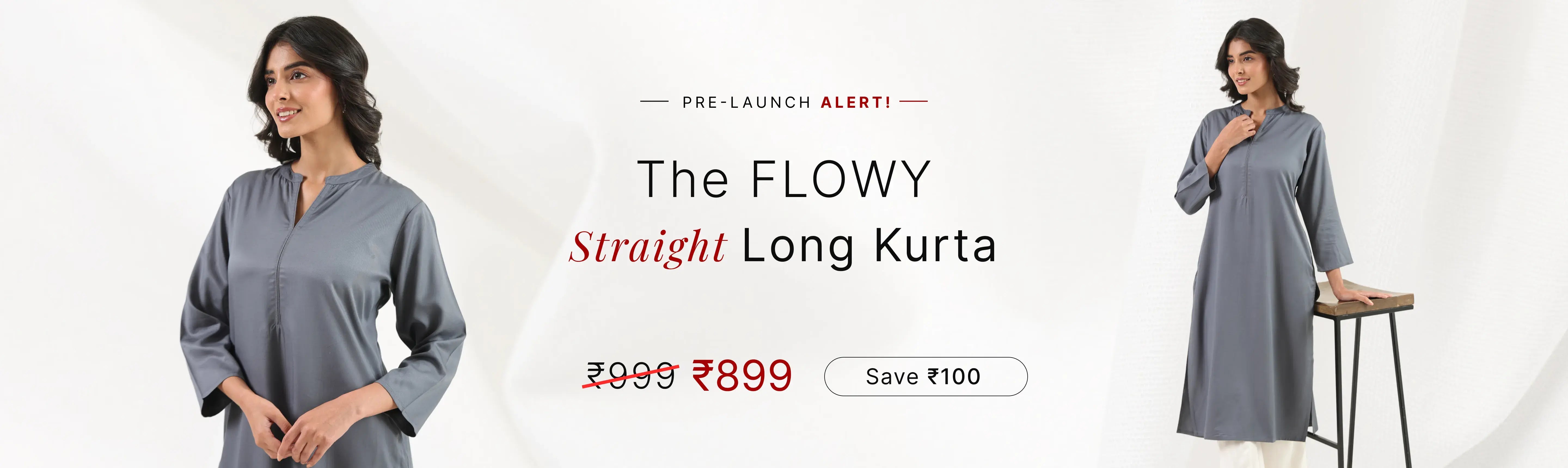 Women Flowy Straight Long Kurta banner desktop