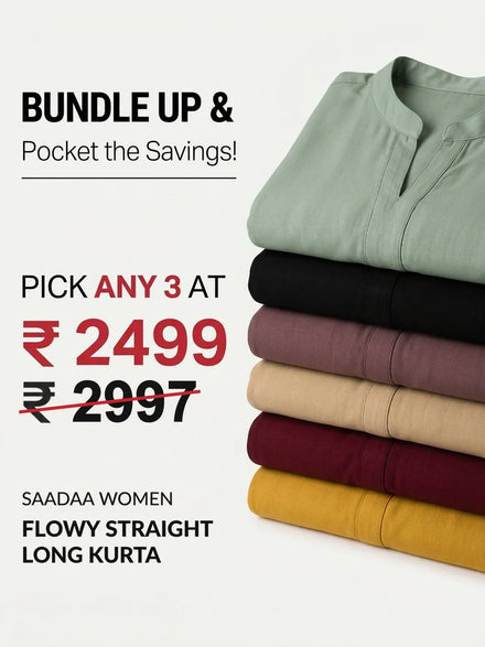 Pick Any 3 banner - Pick Any 3 Women Flowy Straight Long Kurta