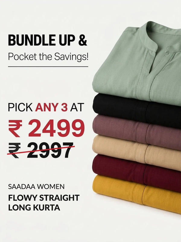Pick Any 3 Women Flowy Straight Long Kurta