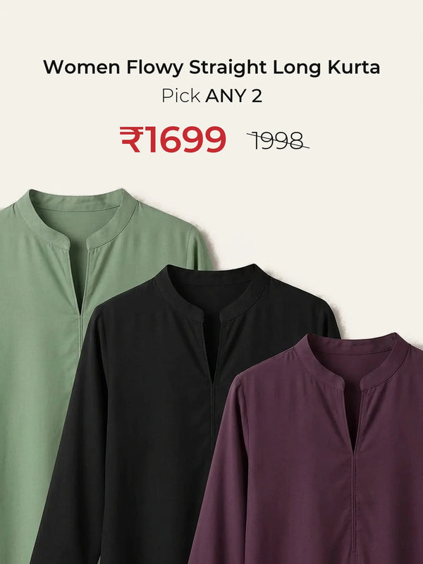 Pick Any 2 Women Flowy Straight Long Kurta