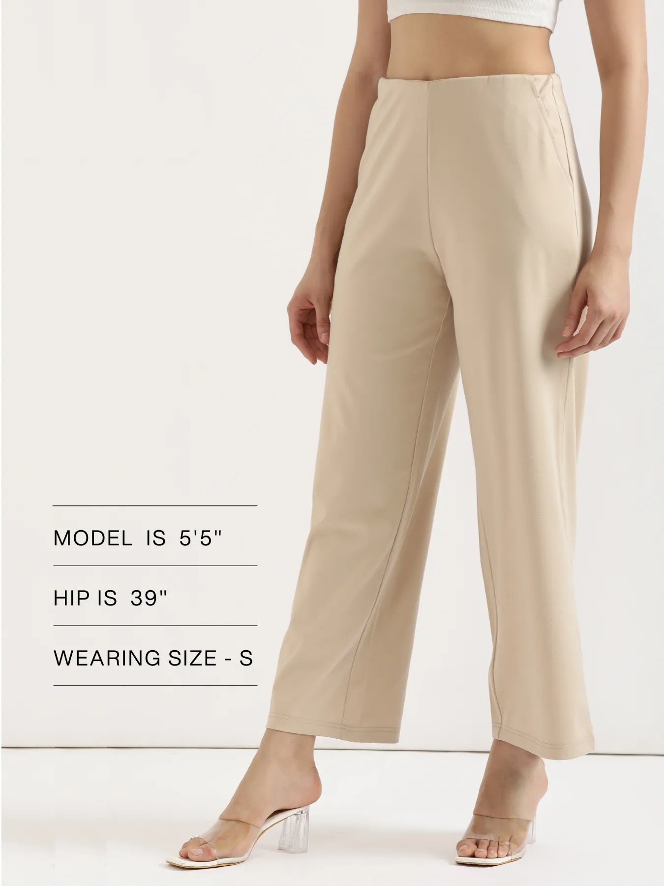 Women Beige Wide Leg Pants