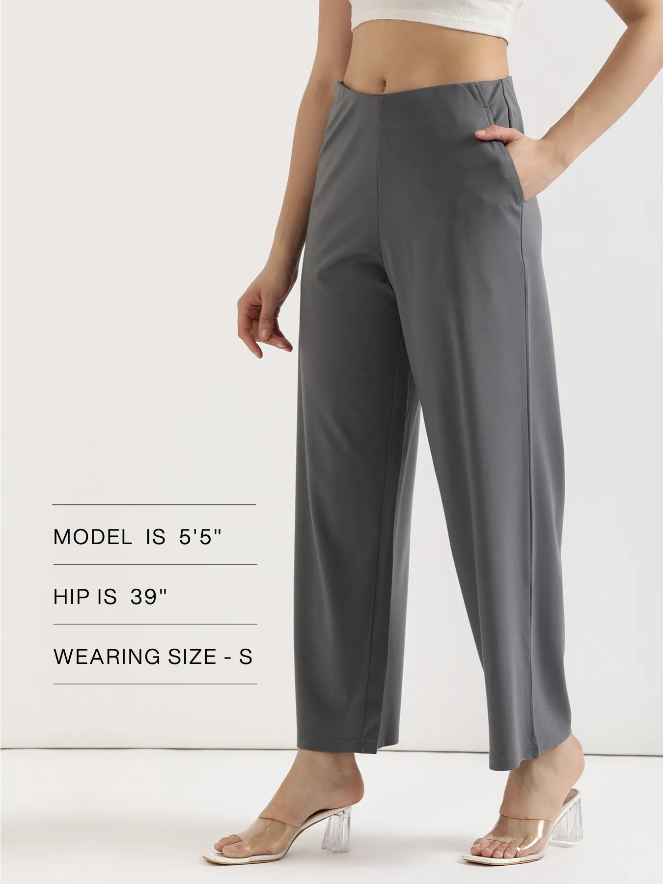 Women Cement Grey Wide Leg Pants