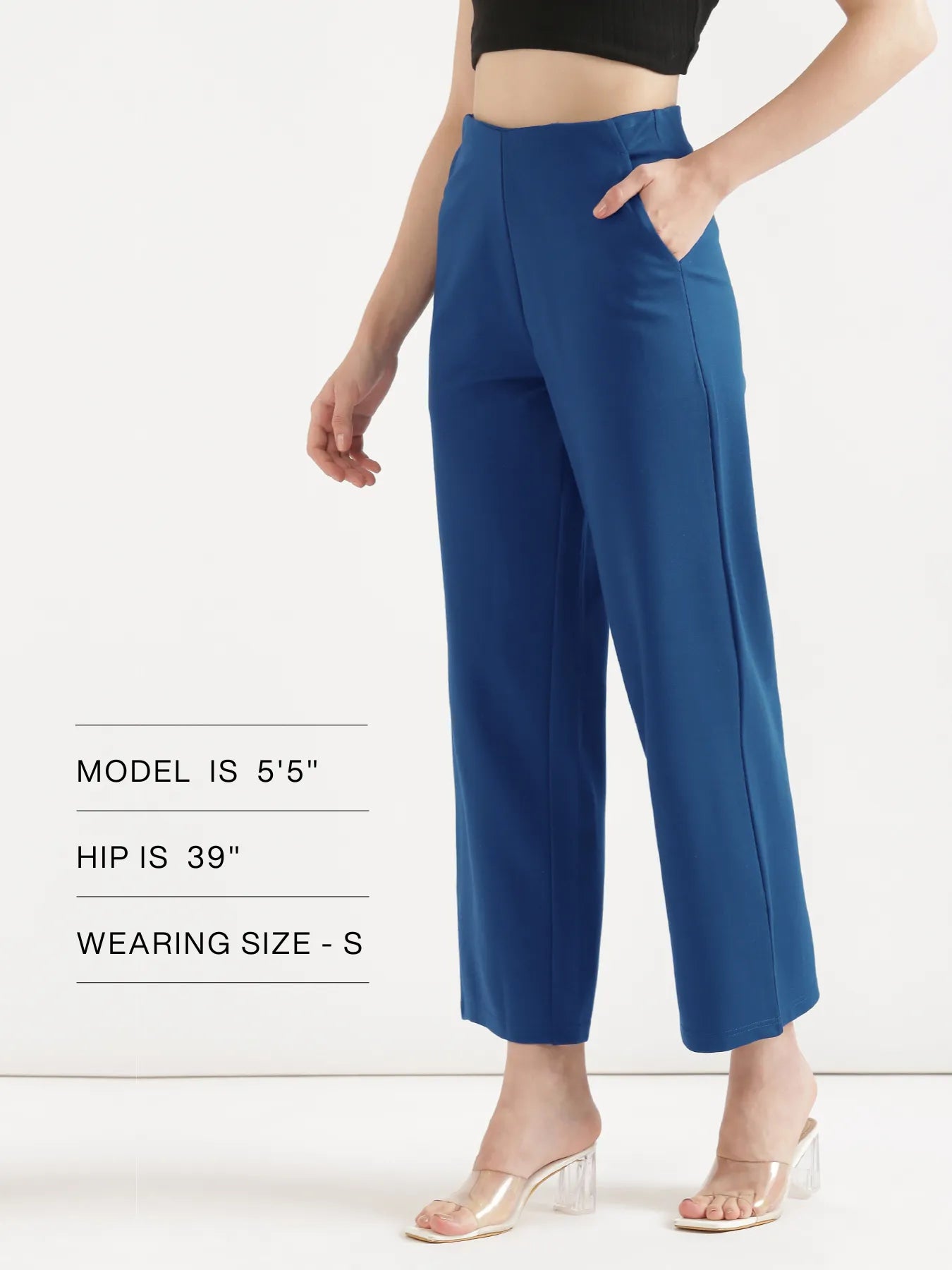 Women Royal Blue Wide Leg Pants