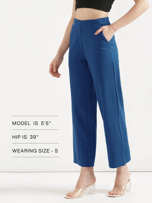 Women Royal Blue Wide Leg Pants