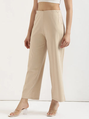Women Beige Wide Leg Pants