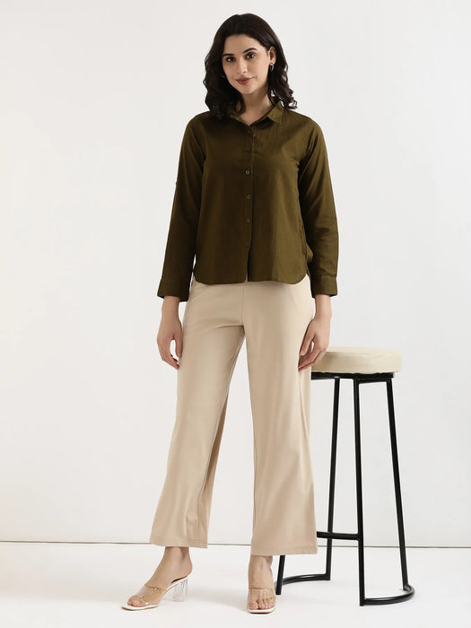 Women Beige Wide Leg Pants