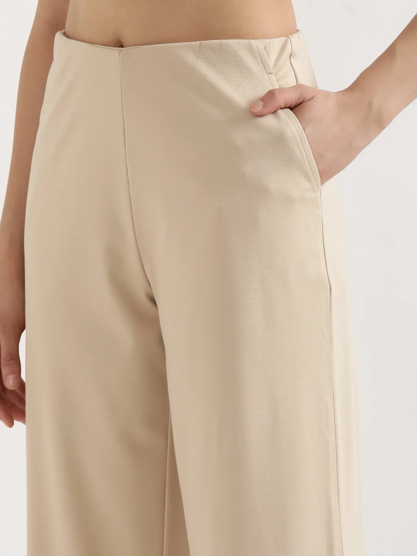 Women Beige Wide Leg Pants