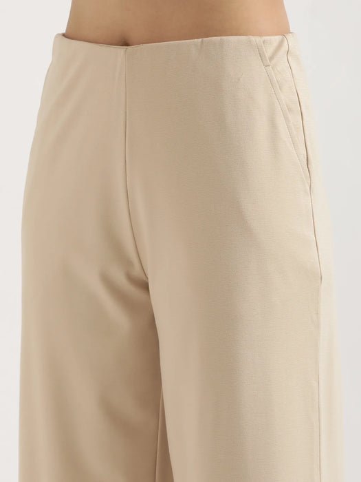 Women Beige Wide Leg Pants