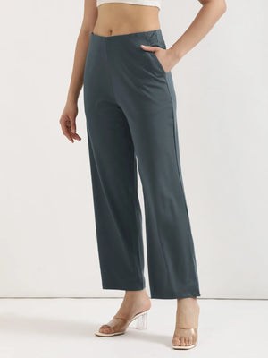 Women Cement Grey Wide Leg Pants