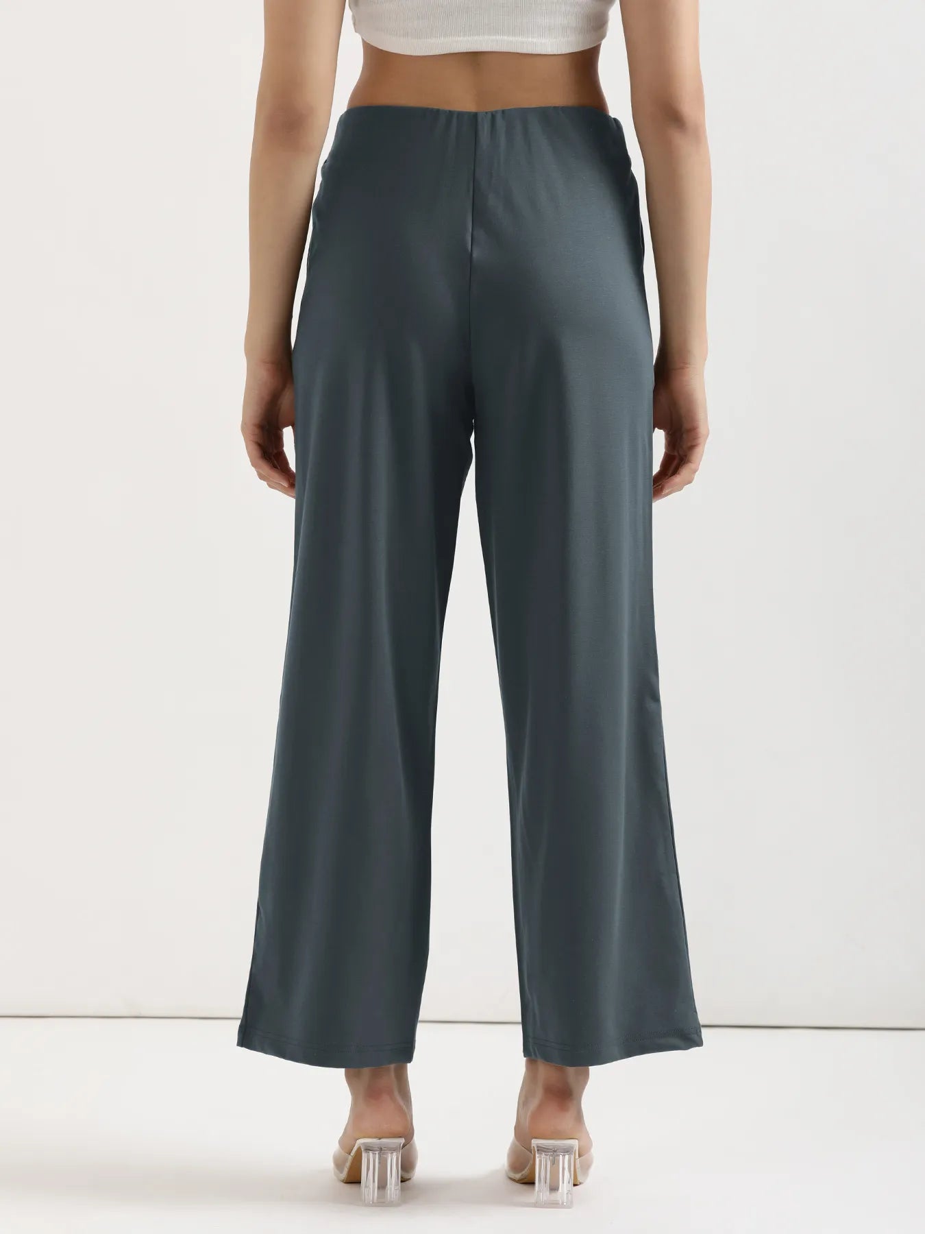 Women Cement Grey Wide Leg Pants