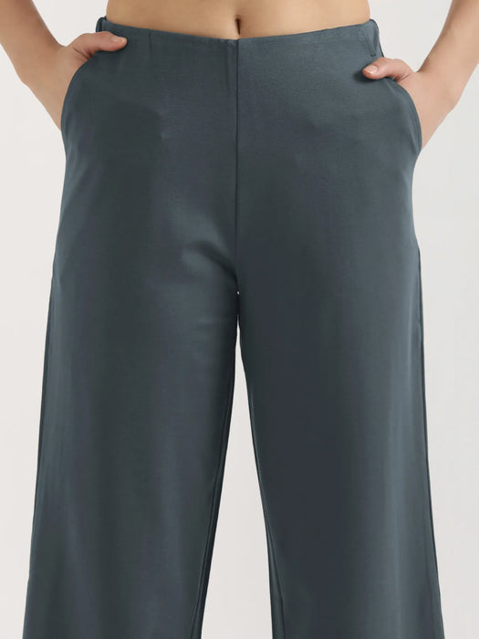 Women Cement Grey Wide Leg Pants