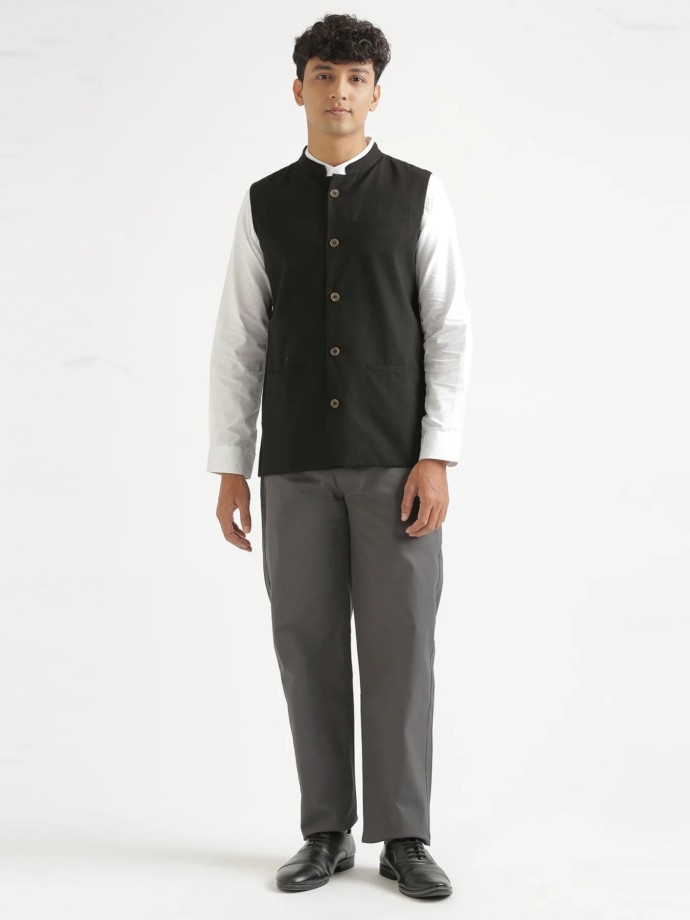 Men Black Airy Linen Nehru Jacket