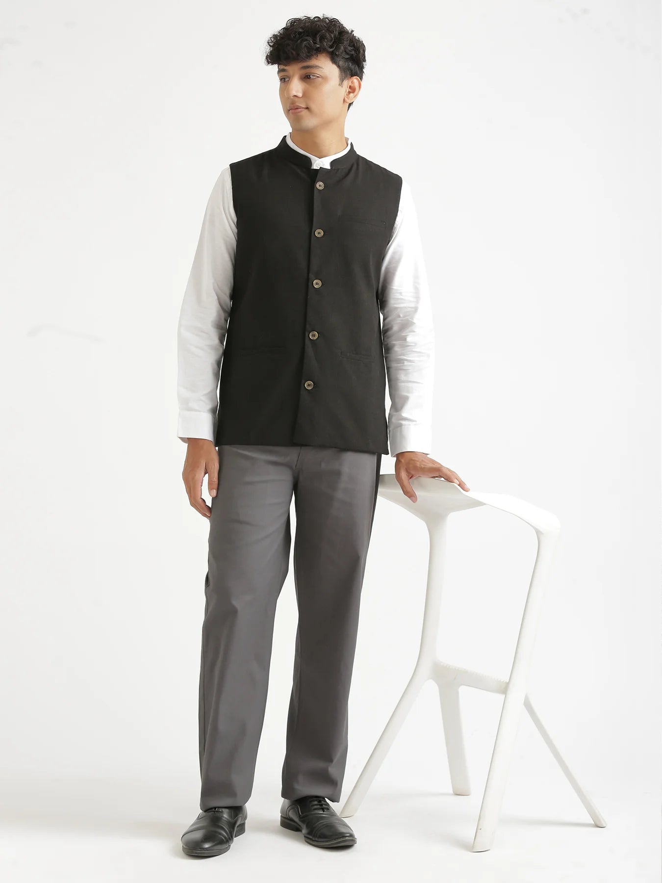 Men Black Airy Linen Nehru Jacket
