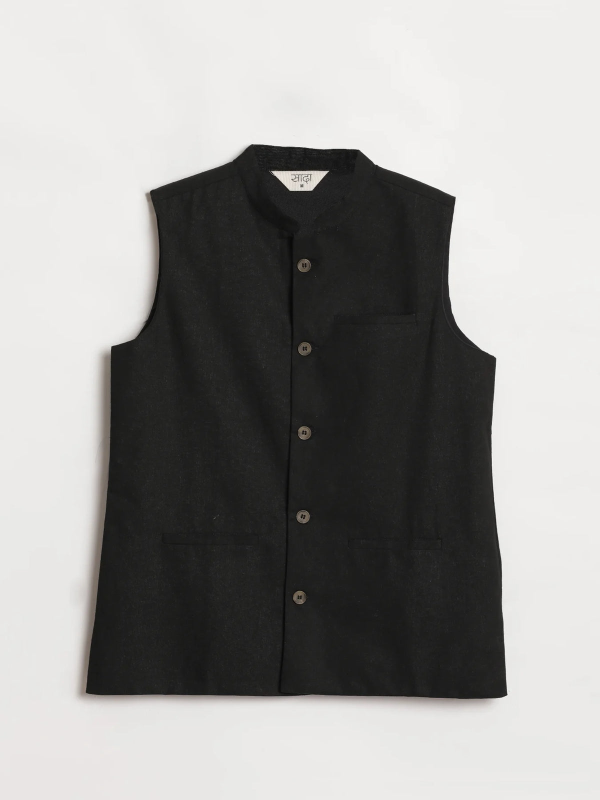 Men Black Airy Linen Nehru Jacket