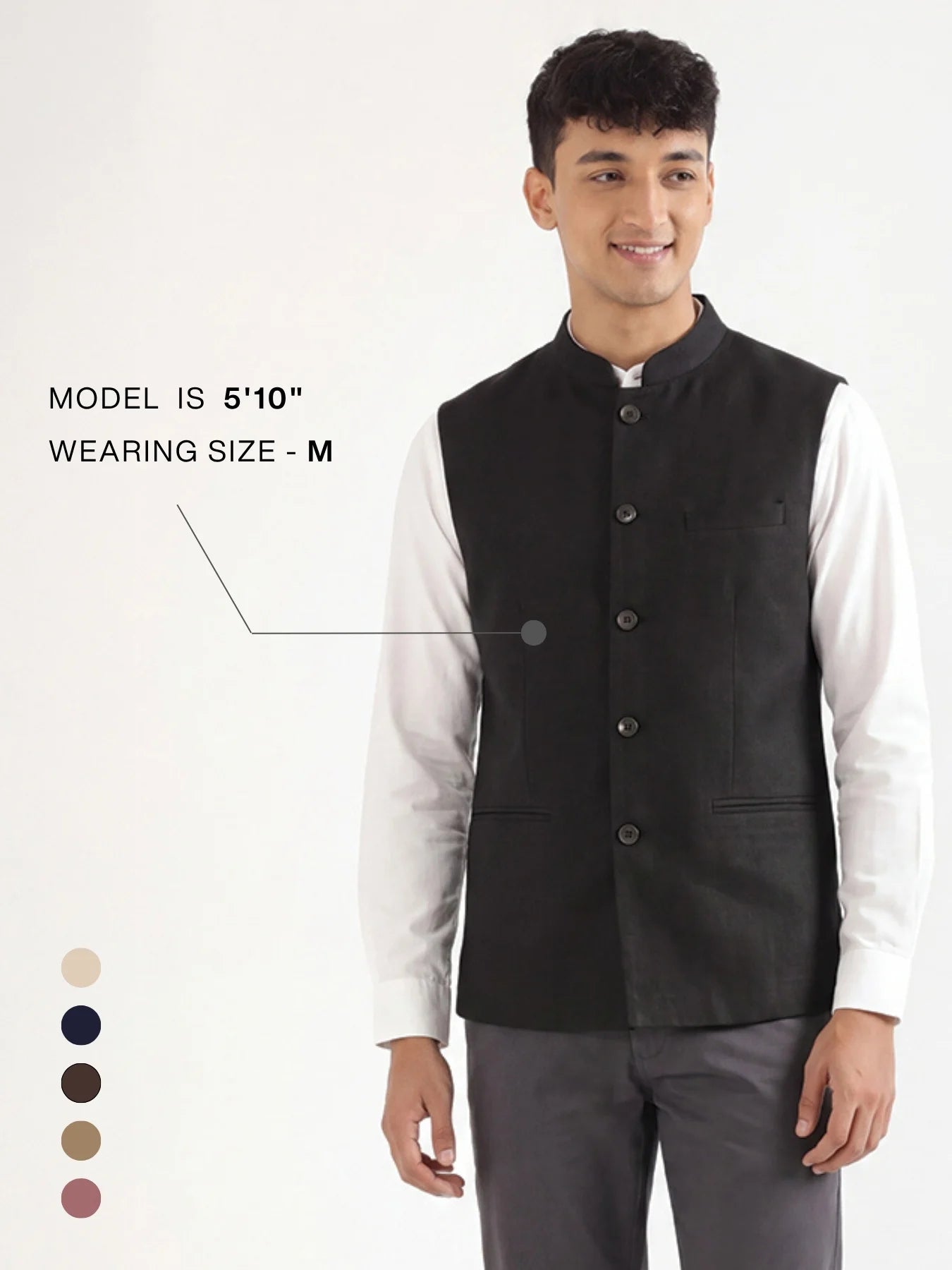 Men Black Airy Linen Nehru Jacket