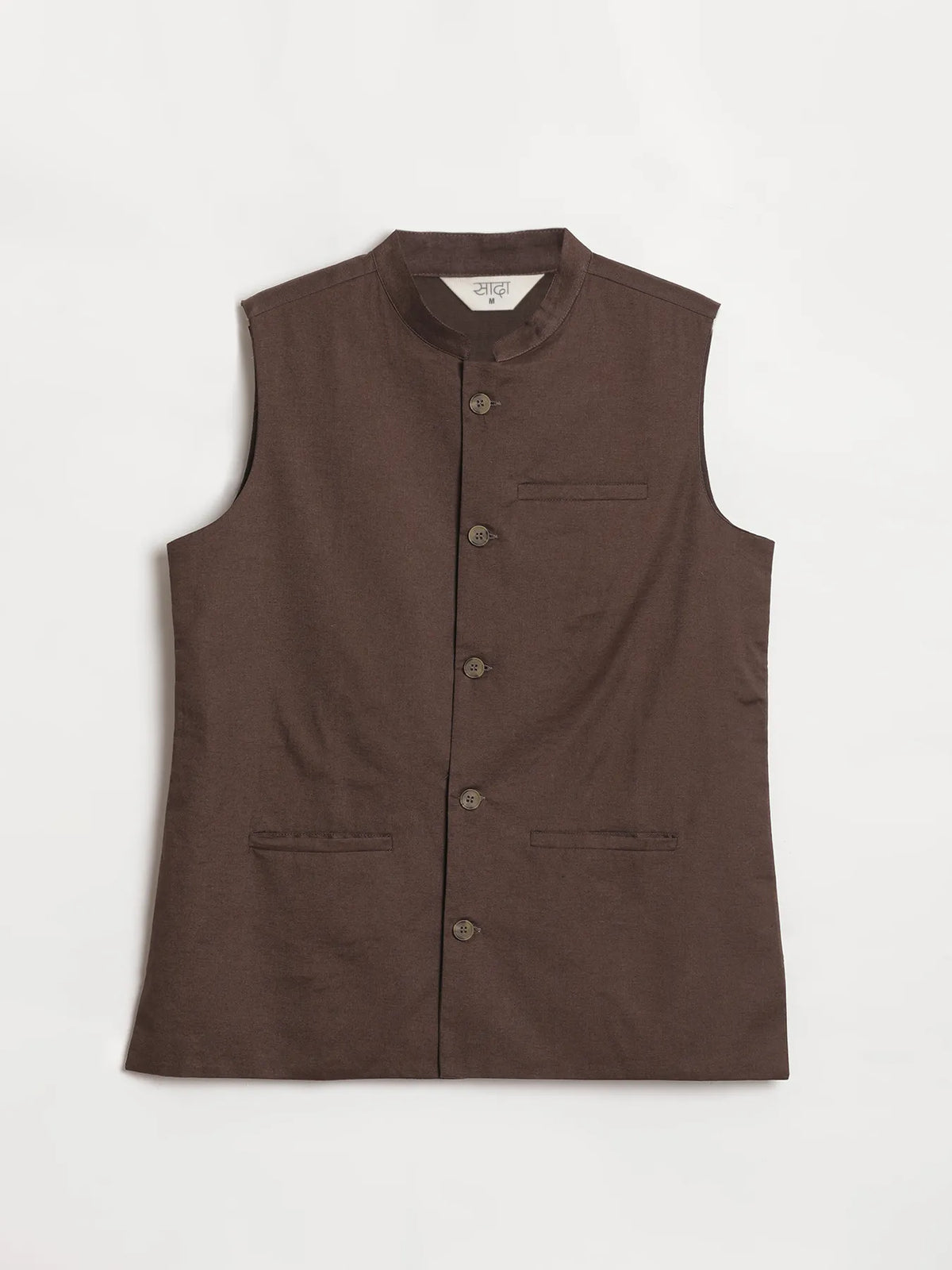 Men Dark Brown Airy Linen Nehru Jacket