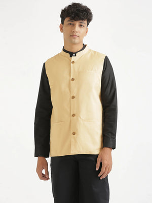 Men Fawn Airy Linen Nehru Jacket