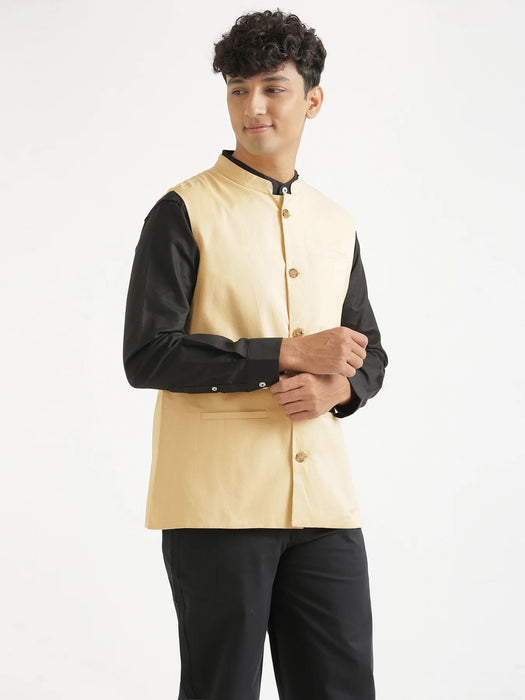 Men Fawn Airy Linen Nehru Jacket