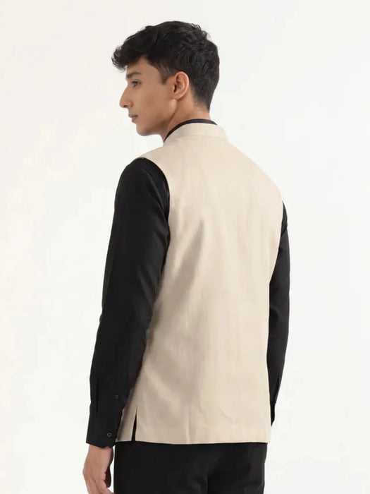 Men Fawn Airy Linen Nehru Jacket