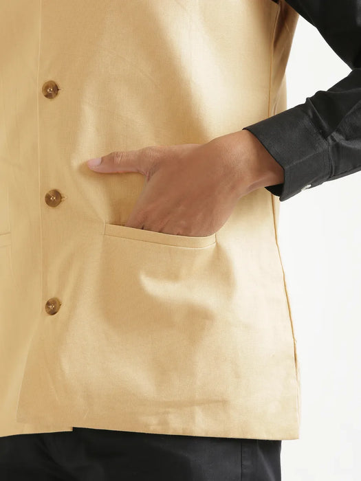 Men Fawn Airy Linen Nehru Jacket