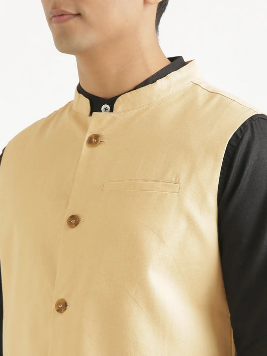 Men Fawn Airy Linen Nehru Jacket