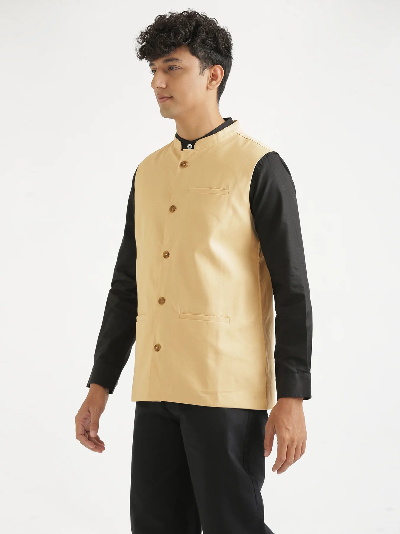 Men Fawn Airy Linen Nehru Jacket