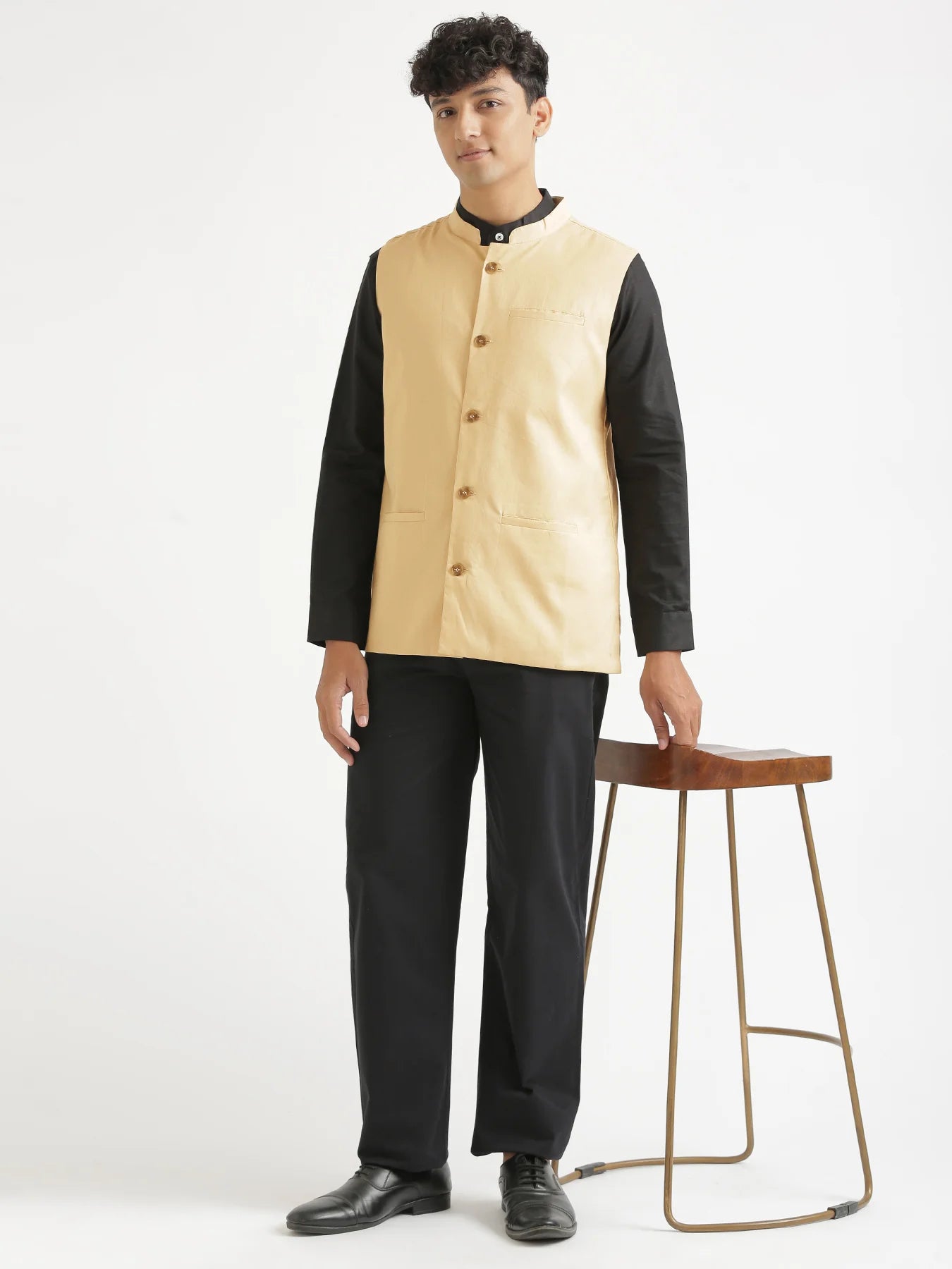Men Fawn Airy Linen Nehru Jacket