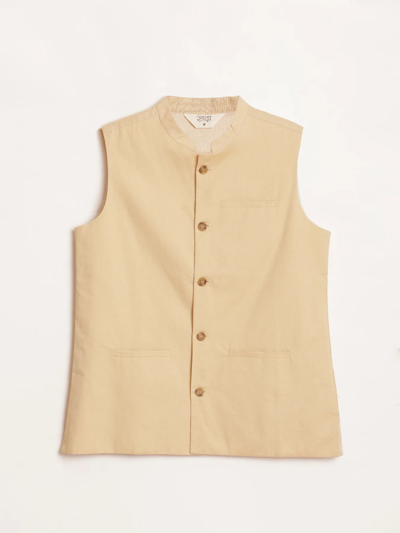 Men Fawn Airy Linen Nehru Jacket