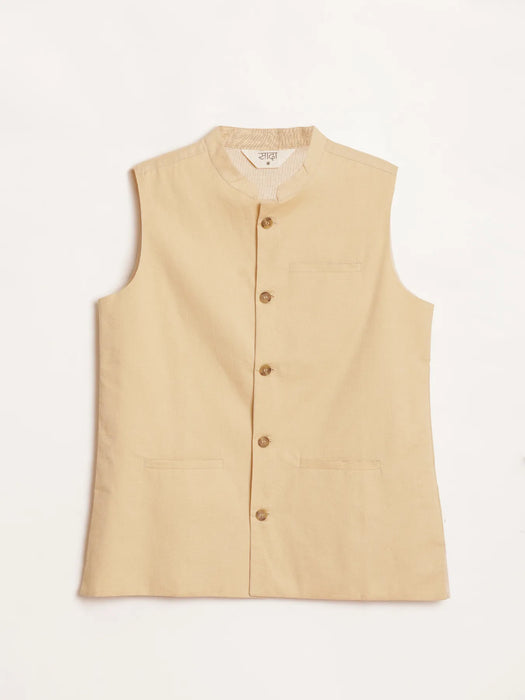 Men Fawn Airy Linen Nehru Jacket