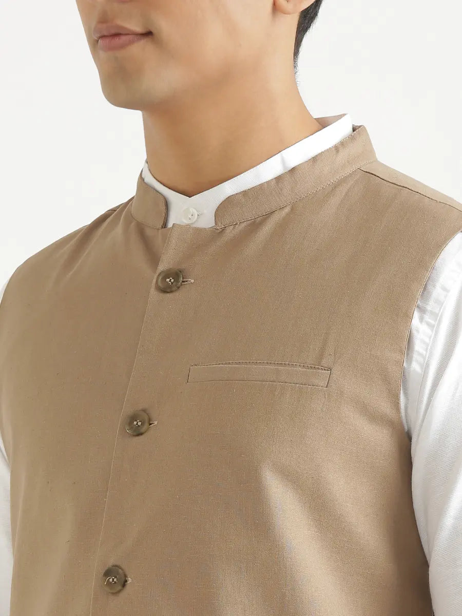 Men Khakhi Airy Linen Nehru Jacket