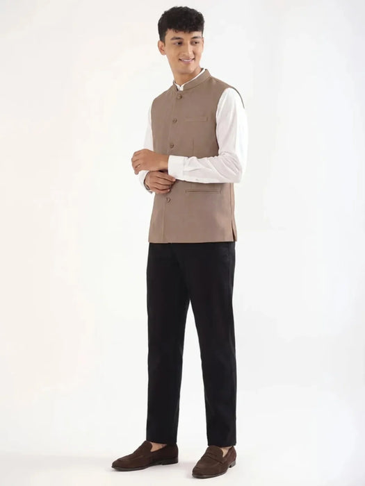 Men Khakhi Airy Linen Nehru Jacket