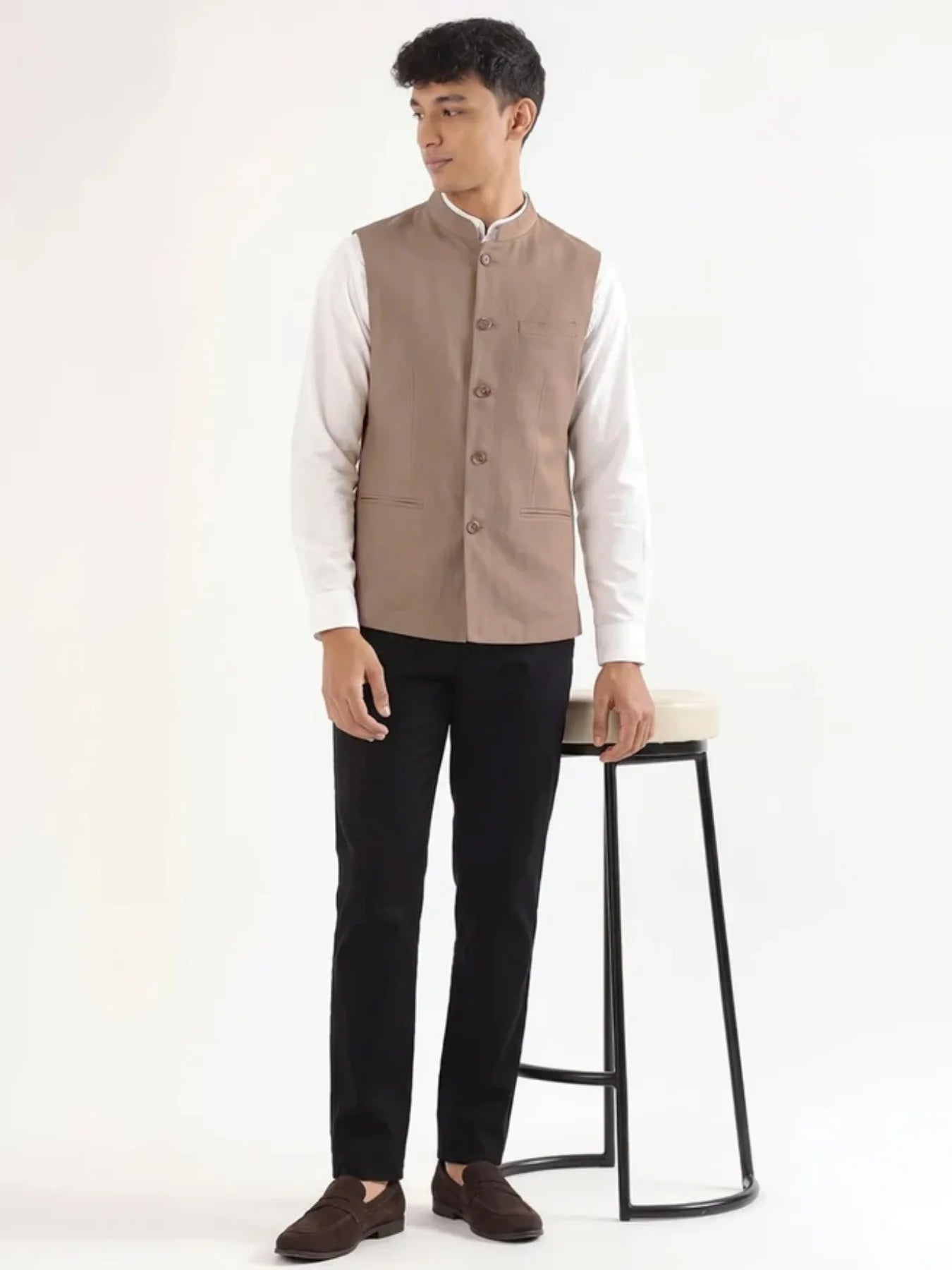 Men Khakhi Airy Linen Nehru Jacket