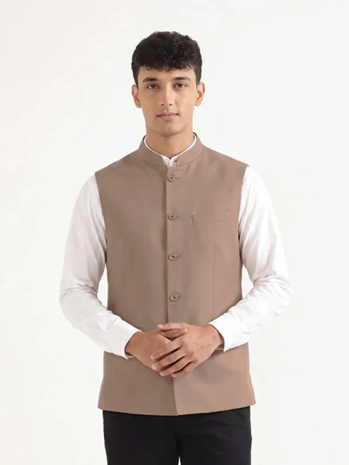 Men Khakhi Airy Linen Nehru Jacket