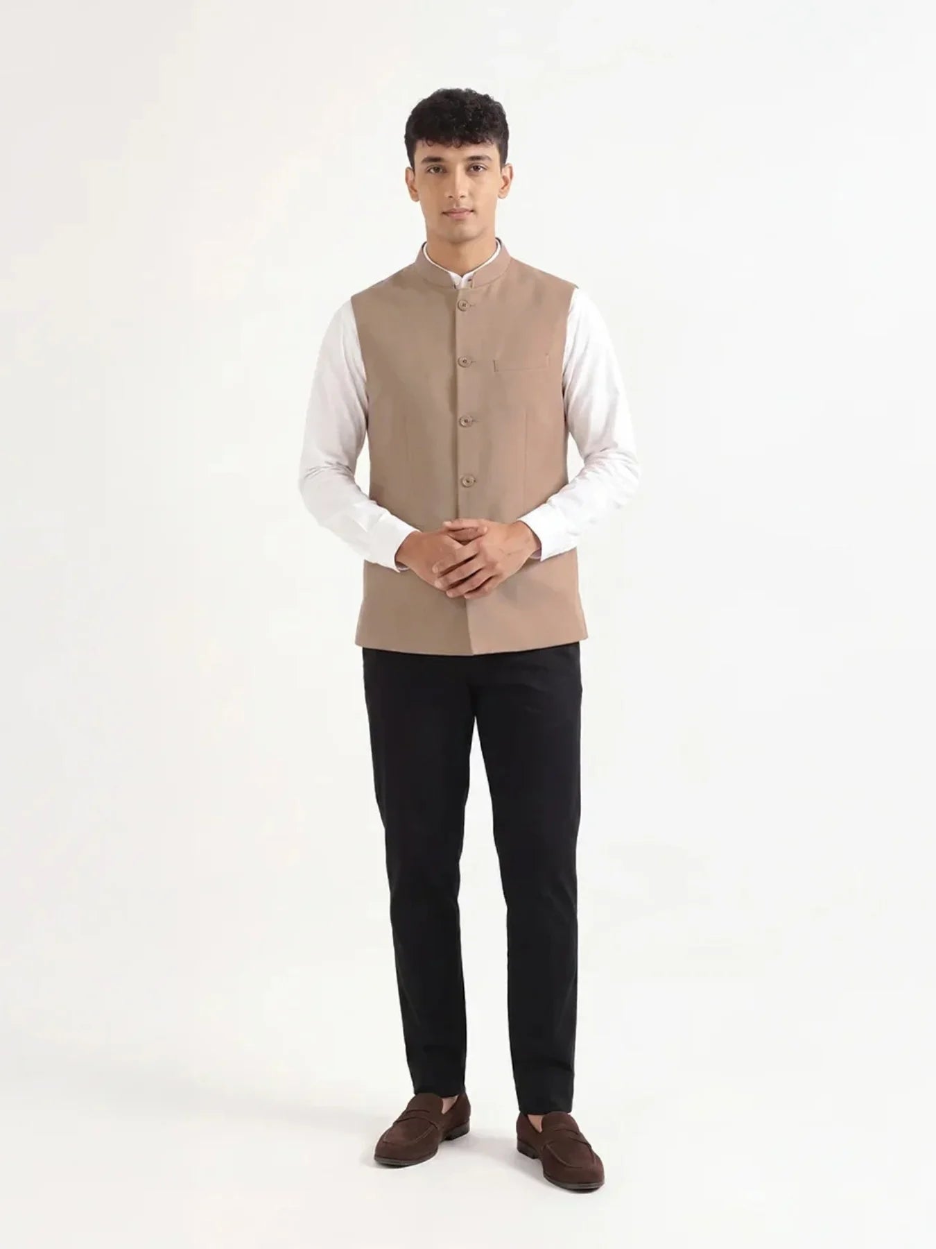 Men Khakhi Airy Linen Nehru Jacket