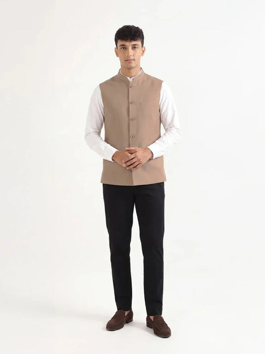 Men Khakhi Airy Linen Nehru Jacket