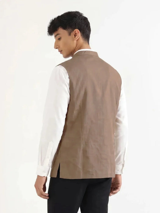Men Khakhi Airy Linen Nehru Jacket