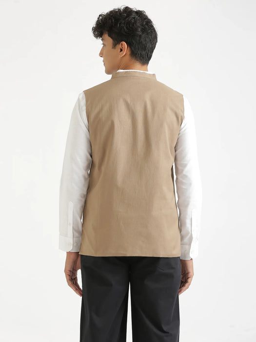 Men Khakhi Airy Linen Nehru Jacket