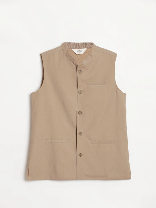 Men Khakhi Airy Linen Nehru Jacket