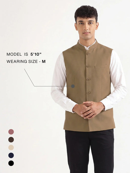Men Khakhi Airy Linen Nehru Jacket