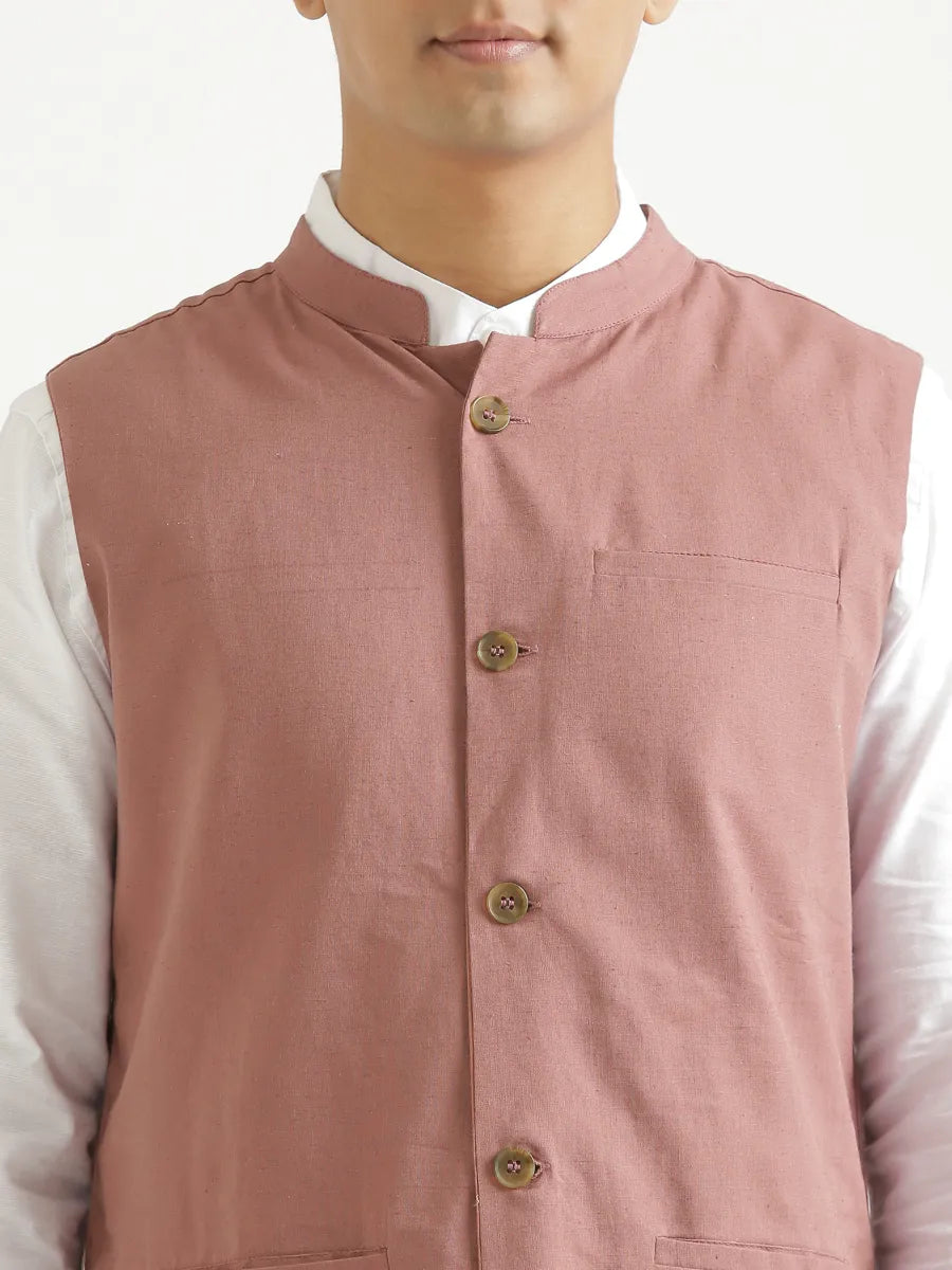 Men Rose Taupe Airy Linen Nehru Jacket