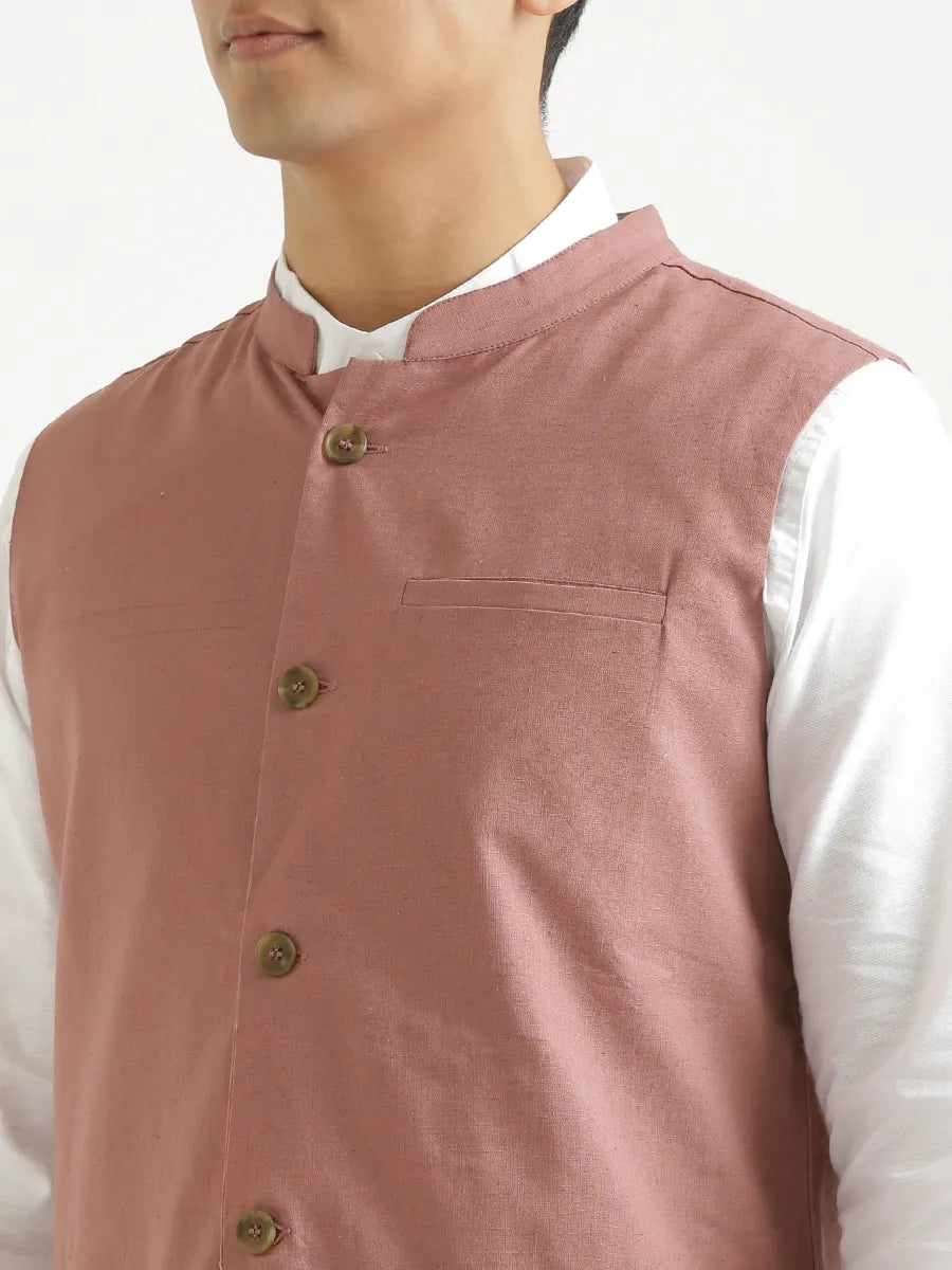 Men Rose Taupe Airy Linen Nehru Jacket