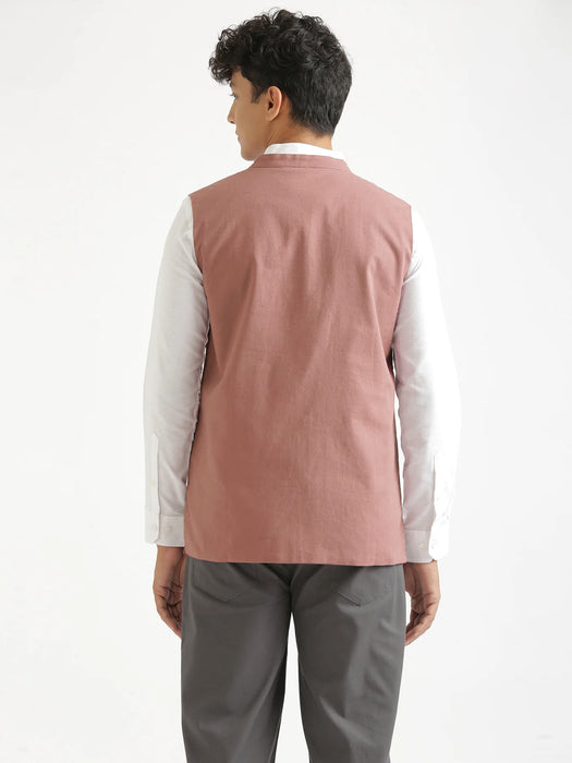 Men Rose Taupe Airy Linen Nehru Jacket