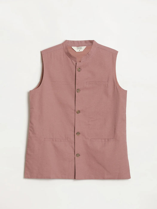 Men Rose Taupe Airy Linen Nehru Jacket