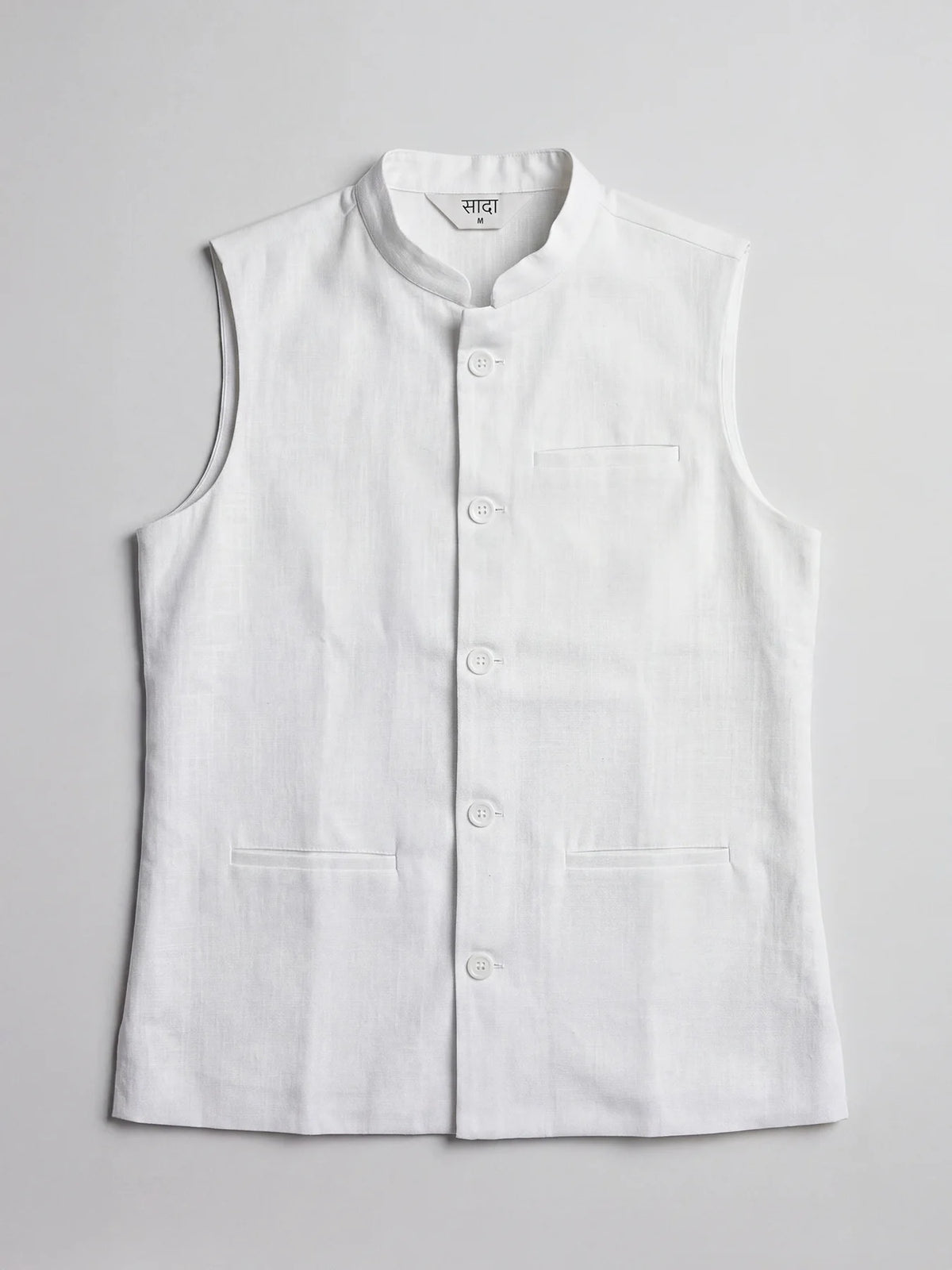 Men White Airy Linen Nehru Jacket