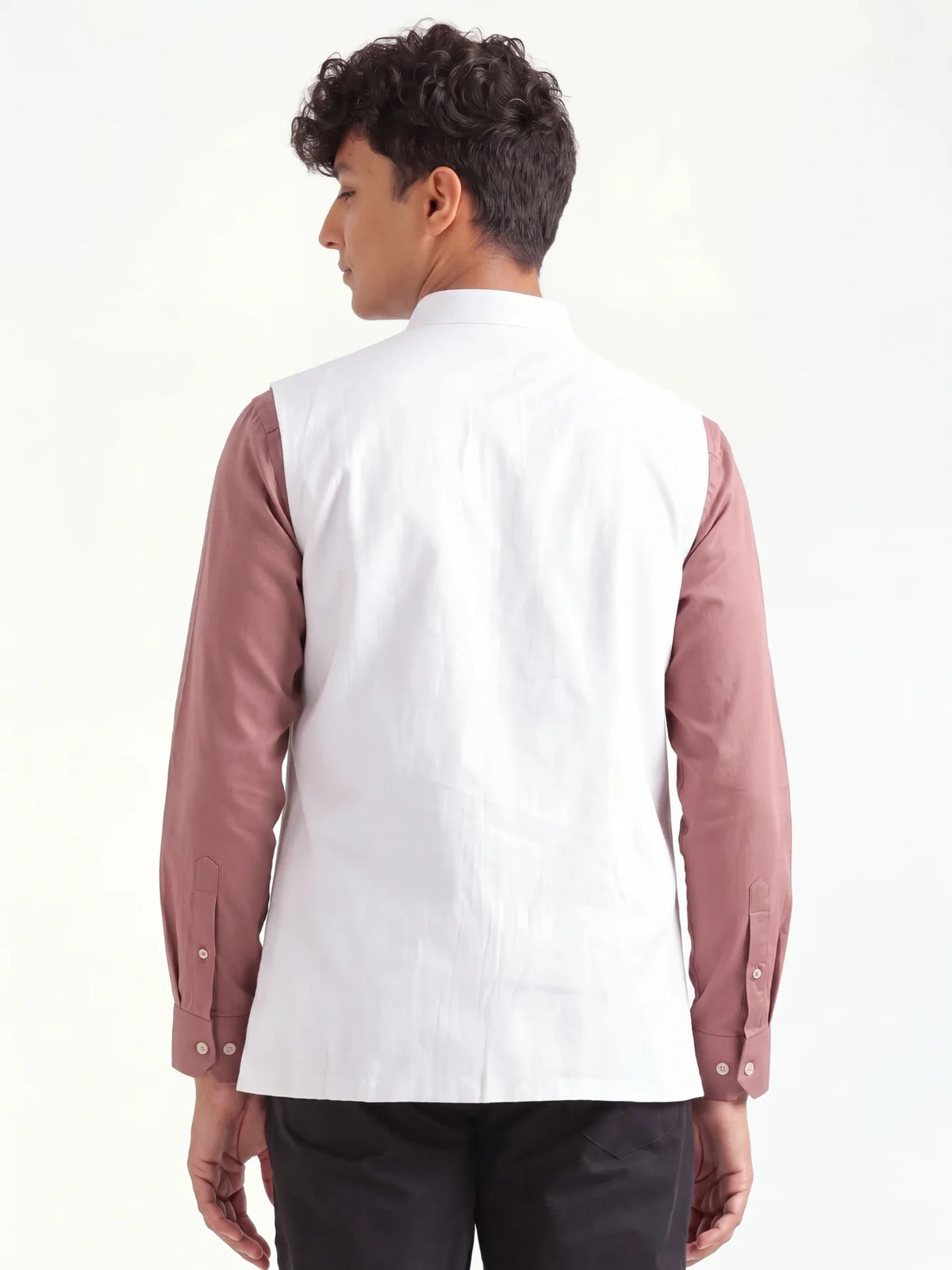 Men White Airy Linen Nehru Jacket