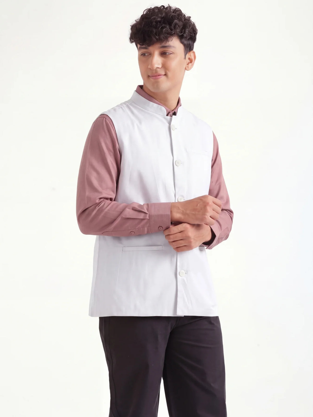 Men White Airy Linen Nehru Jacket