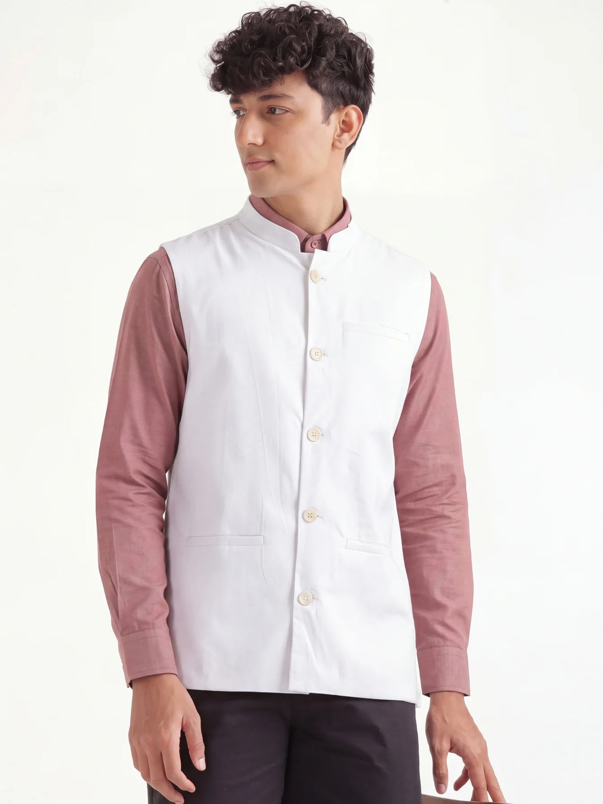Men White Airy Linen Nehru Jacket