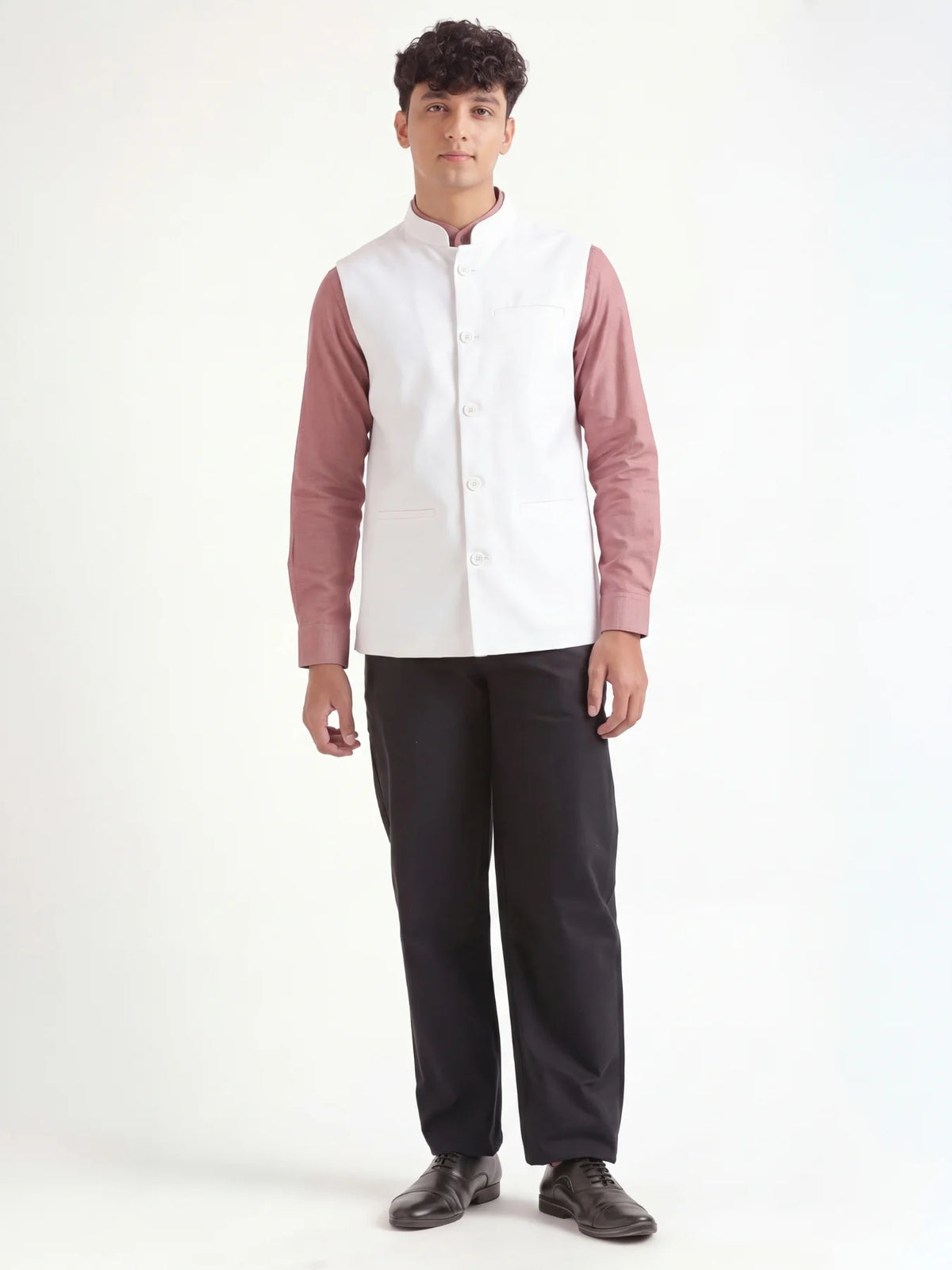Men White Airy Linen Nehru Jacket