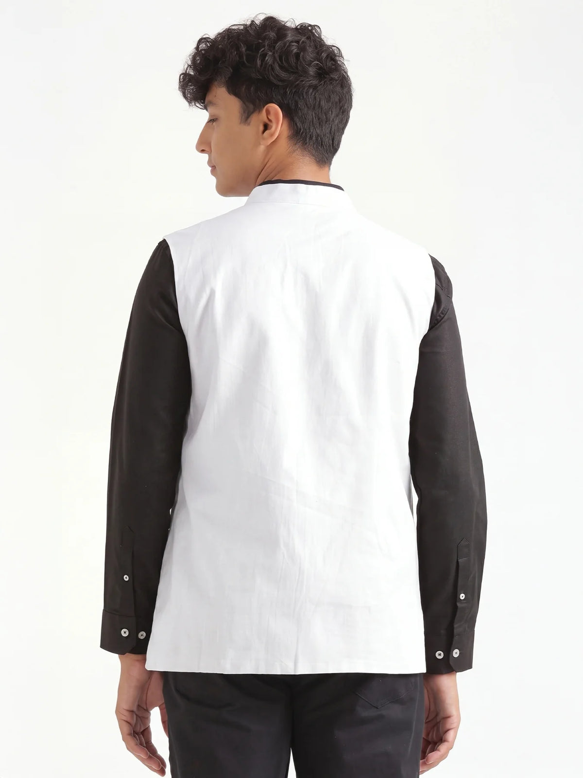 Men White Airy Linen Nehru Jacket
