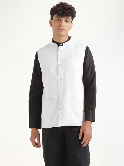 Men White Airy Linen Nehru Jacket
